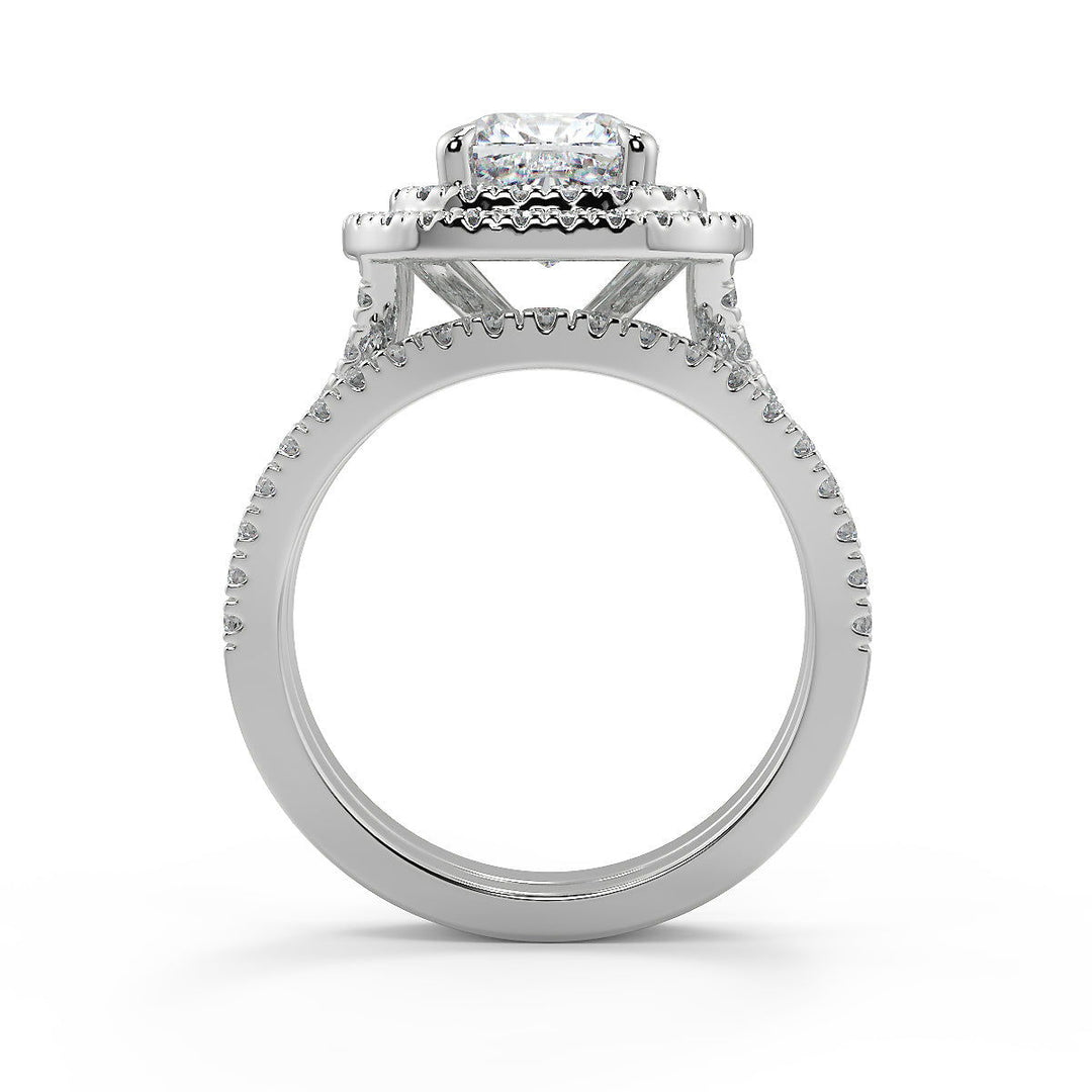 Miriam Double Halo Split Shank Pave Cushion Cut Diamond Ring - Nivetta