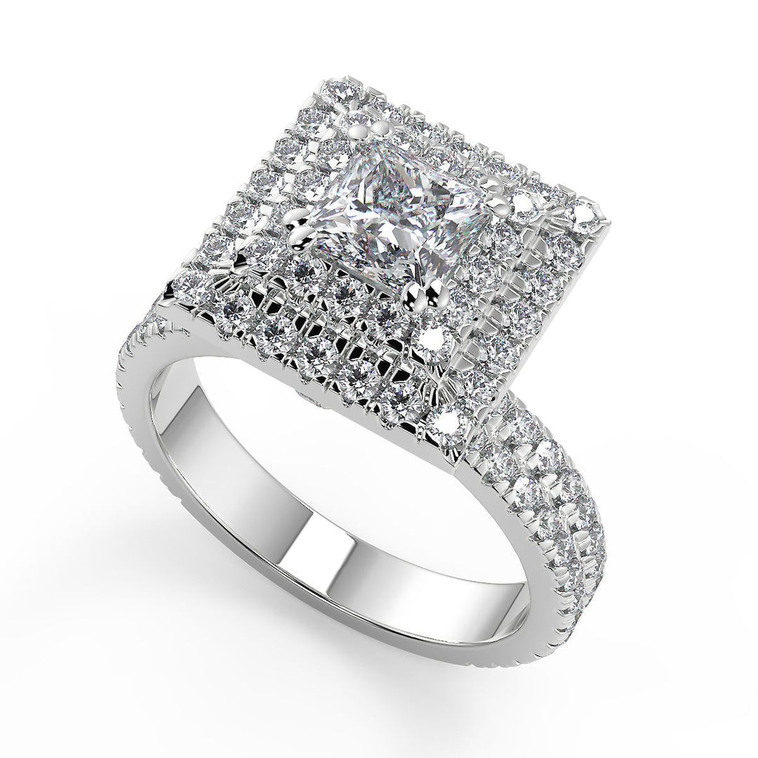 Molly Double Halo Pave Gala Princess Cut Diamond Engagement Ring - Nivetta