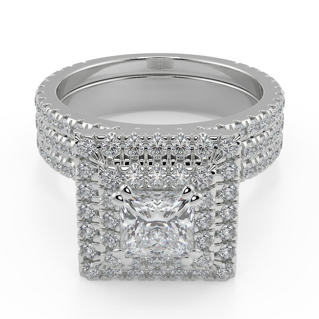 Molly Double Halo Pave Gala Princess Cut Diamond Engagement Ring - Nivetta