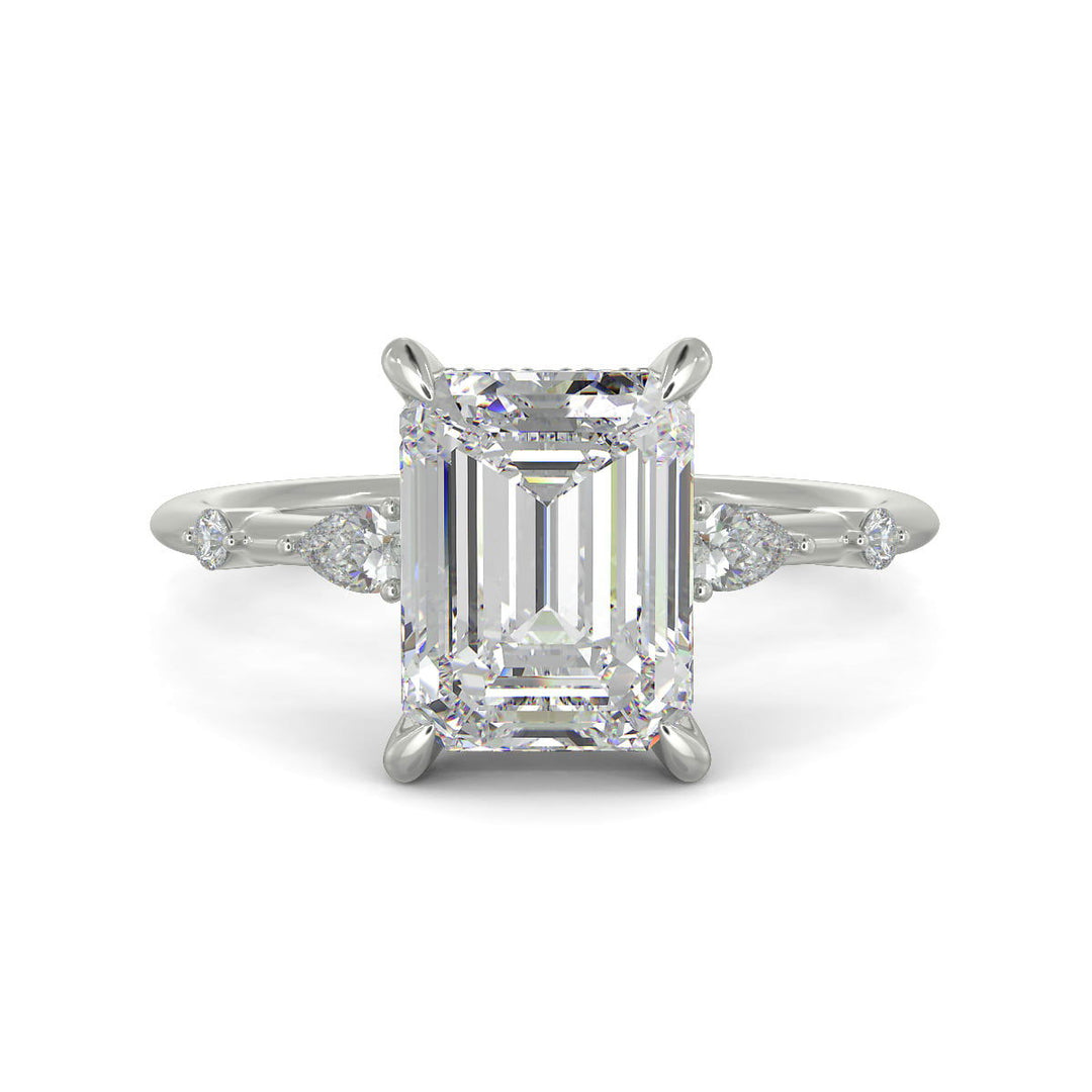 Monique Emerald Cut Hidden Halo Side Stones 4 Prong Claw Set Engagement Ring Setting - Nivetta