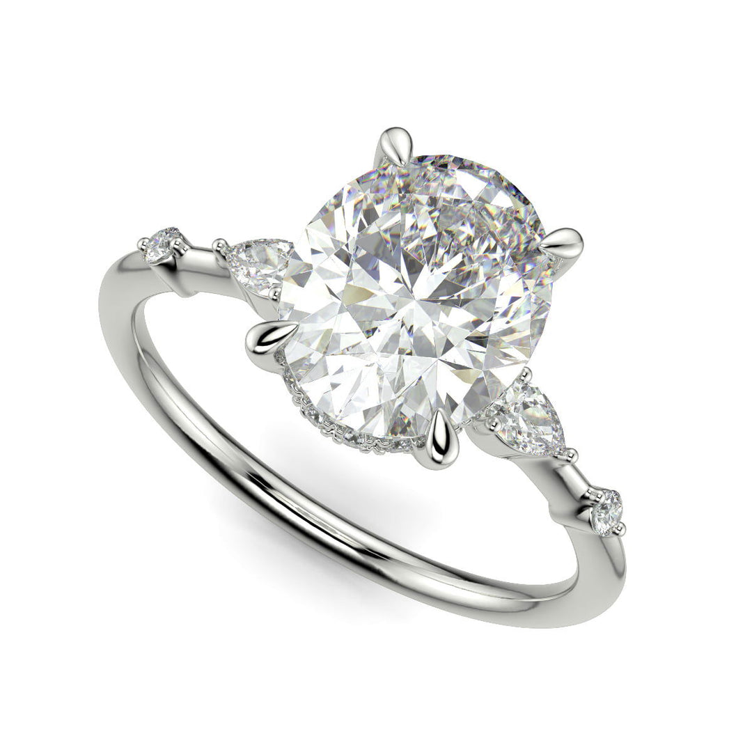 Monique Oval Cut Hidden Halo Side Stones 4 Prong Claw Set Engagement Ring Setting - Nivetta
