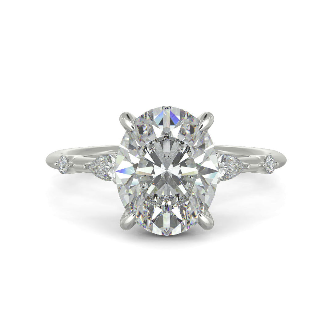 Monique Oval Cut Hidden Halo Side Stones 4 Prong Claw Set Engagement Ring Setting - Nivetta