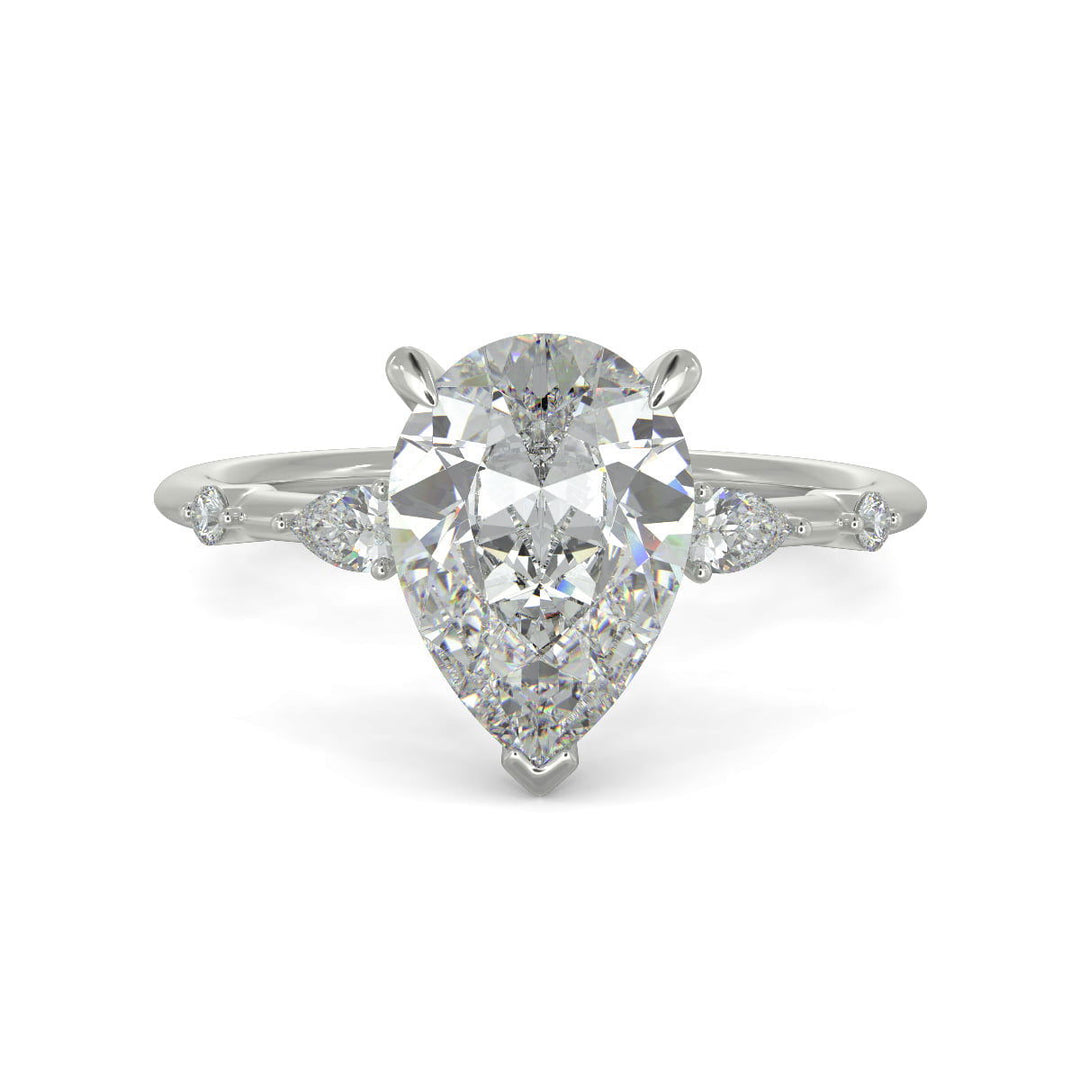 Monique Pear Cut Hidden Halo Side Stones 4 Prong Claw Set Engagement Ring Setting - Nivetta