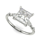 Load image into Gallery viewer, Monique Princess Cut Hidden Halo Side Stones 4 Prong Claw Set Engagement Ring Setting - Nivetta