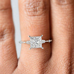 Load image into Gallery viewer, Monique Princess Cut Hidden Halo Side Stones 4 Prong Claw Set Engagement Ring Setting - Nivetta