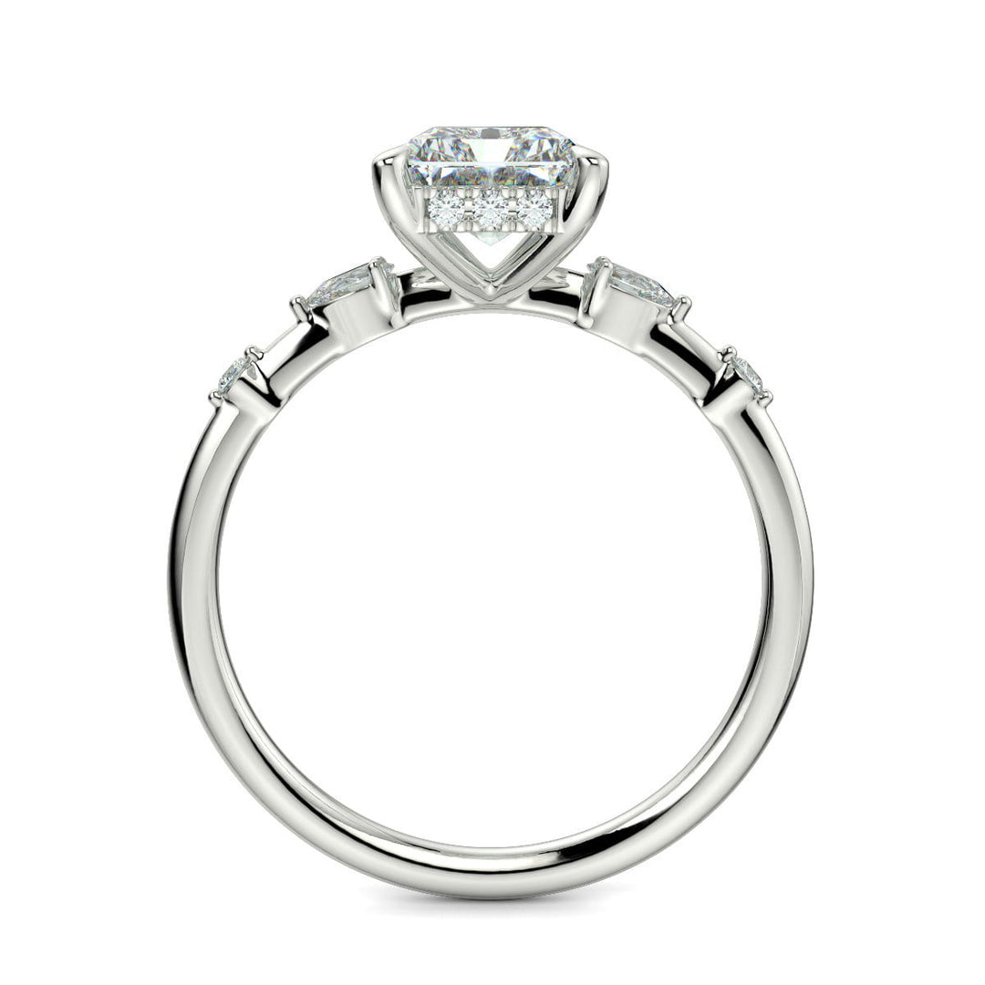 Monique Radiant Cut Hidden Halo Side Stones 4 Prong Claw Set Engagement Ring Setting - Nivetta