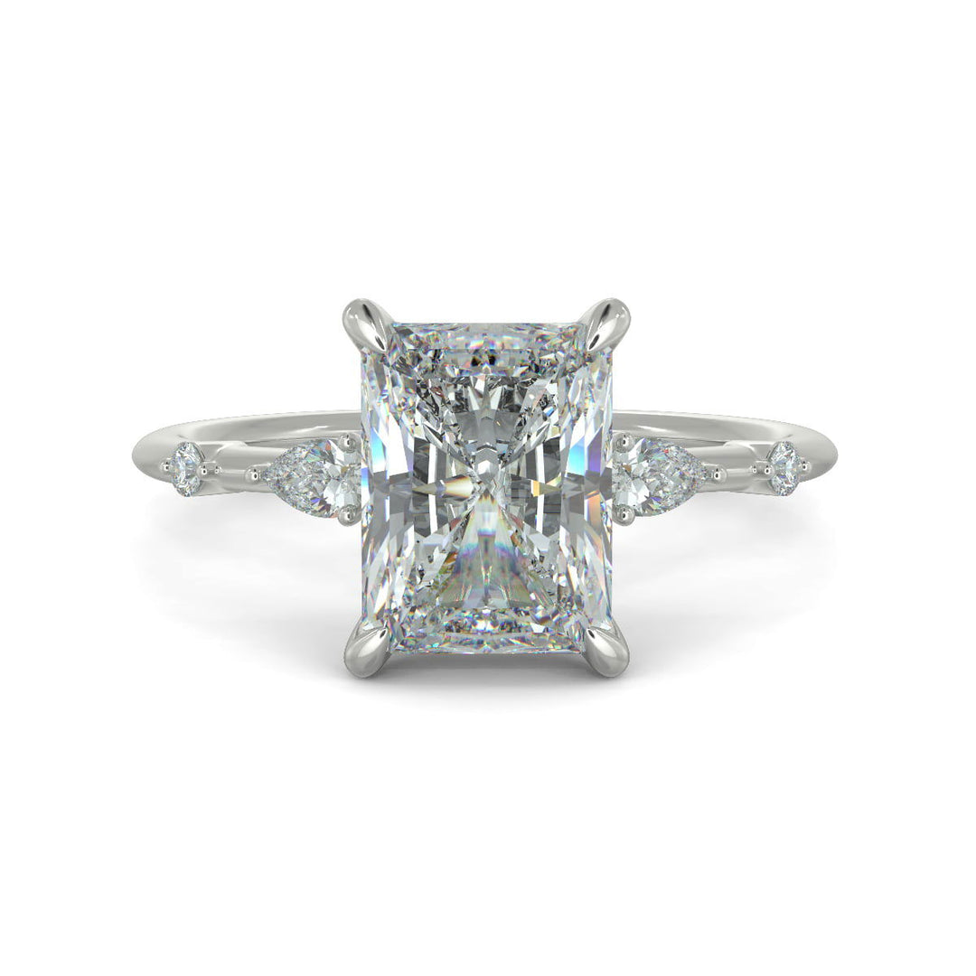 Monique Radiant Cut Hidden Halo Side Stones 4 Prong Claw Set Engagement Ring Setting - Nivetta