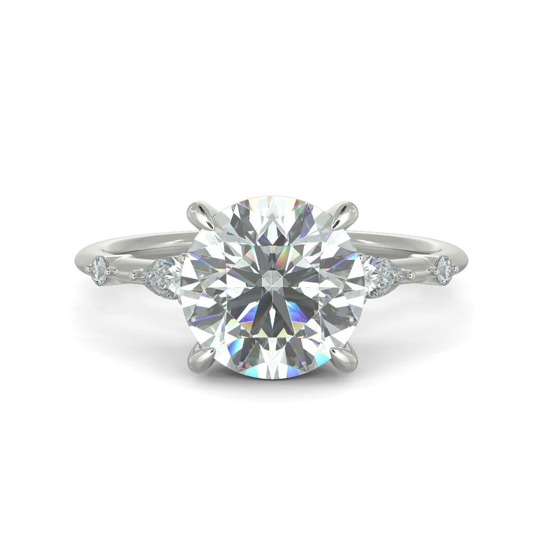 Monique Round Cut Hidden Halo Side Stones 4 Prong Claw Set Engagement Ring Setting - Nivetta