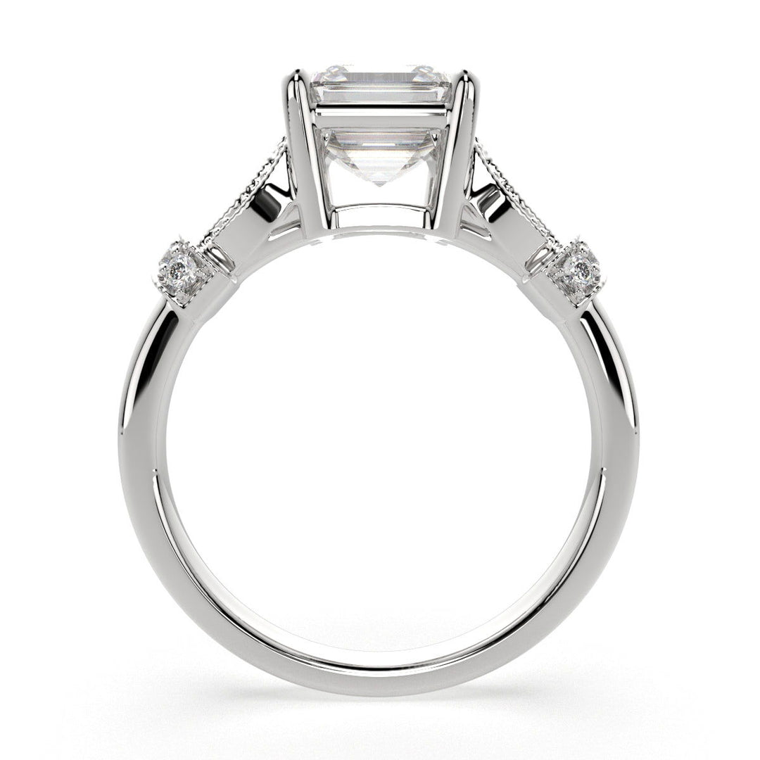 Nadia Emerald Cut Pave Milgrain Engagement Ring Setting - Nivetta
