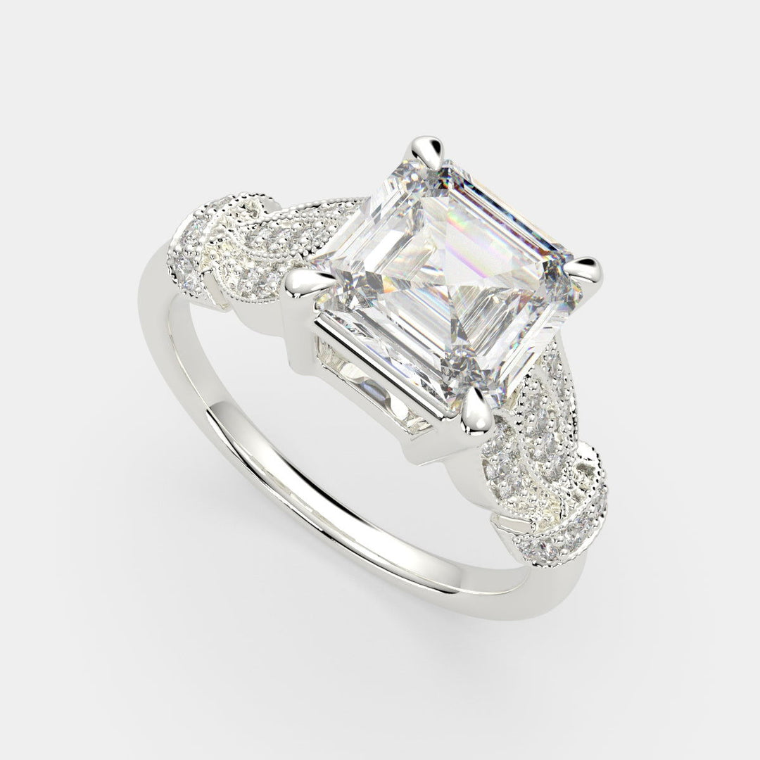 Nadia Emerald Cut Pave Milgrain Engagement Ring Setting - Nivetta