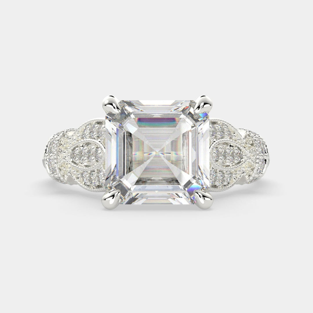 Nadia Emerald Cut Pave Milgrain Engagement Ring Setting - Nivetta