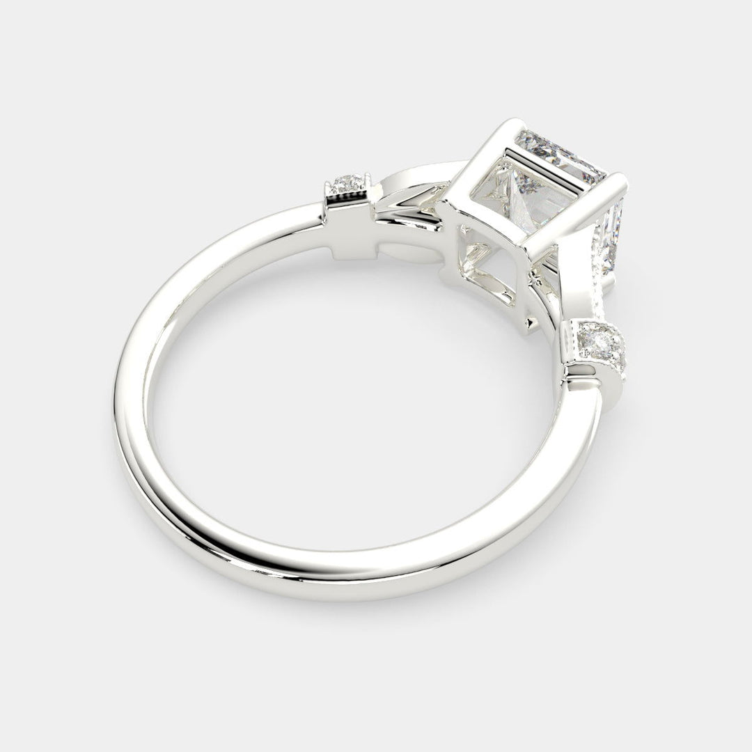 Nadia Emerald Cut Pave Milgrain Engagement Ring Setting - Nivetta