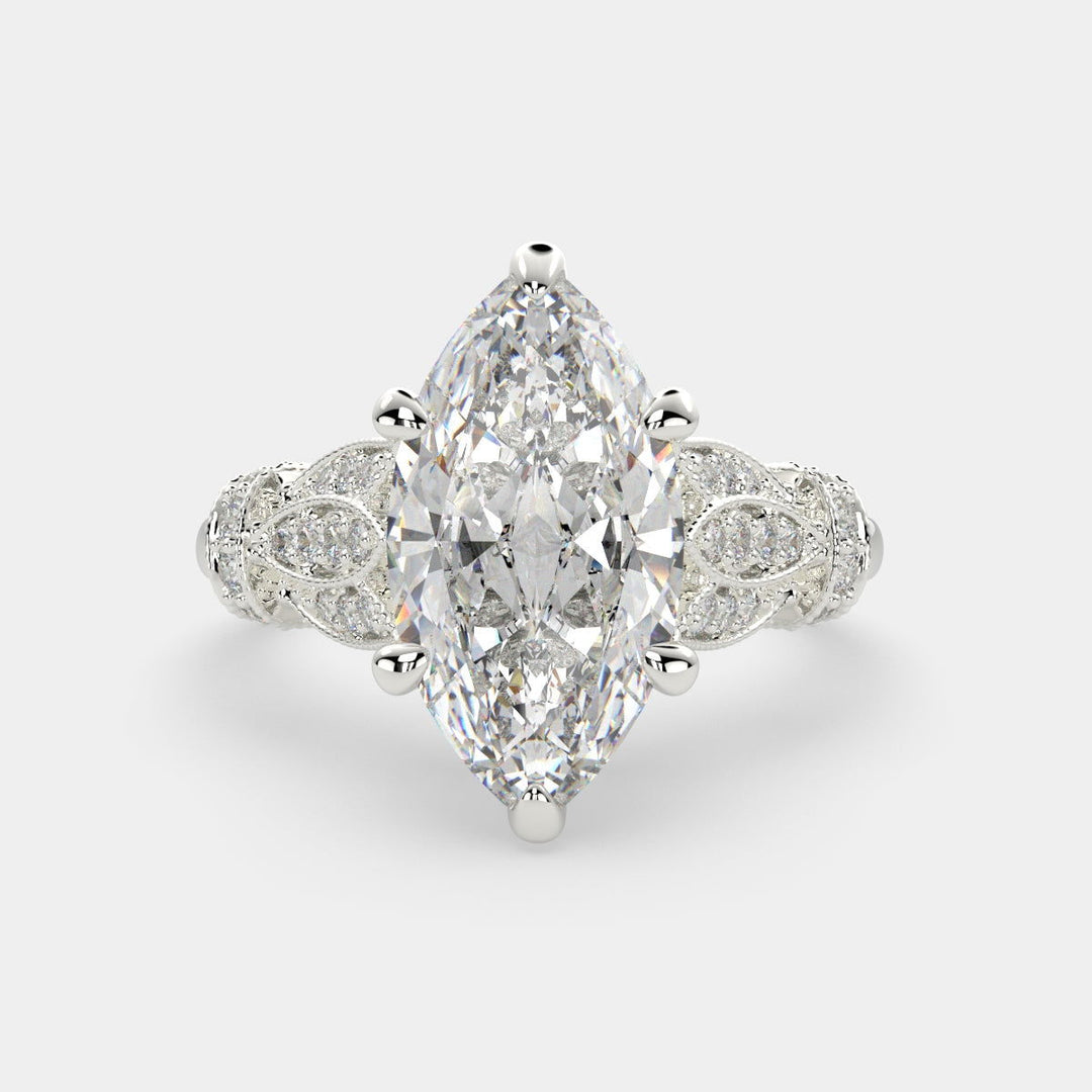 Nadia Marquise Cut Pave Milgrain Engagement Ring Setting - Nivetta