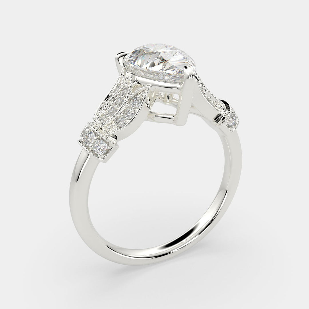 Nadia Pear Cut Pave Milgrain Engagement Ring Setting - Nivetta