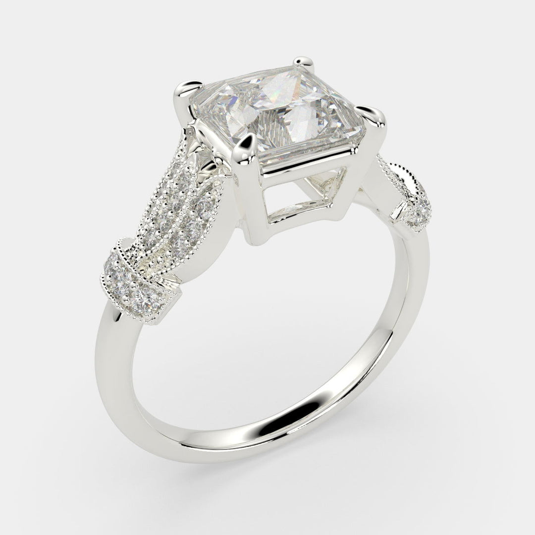 Nadia Princess Cut Pave Milgrain Engagement Ring Setting - Nivetta