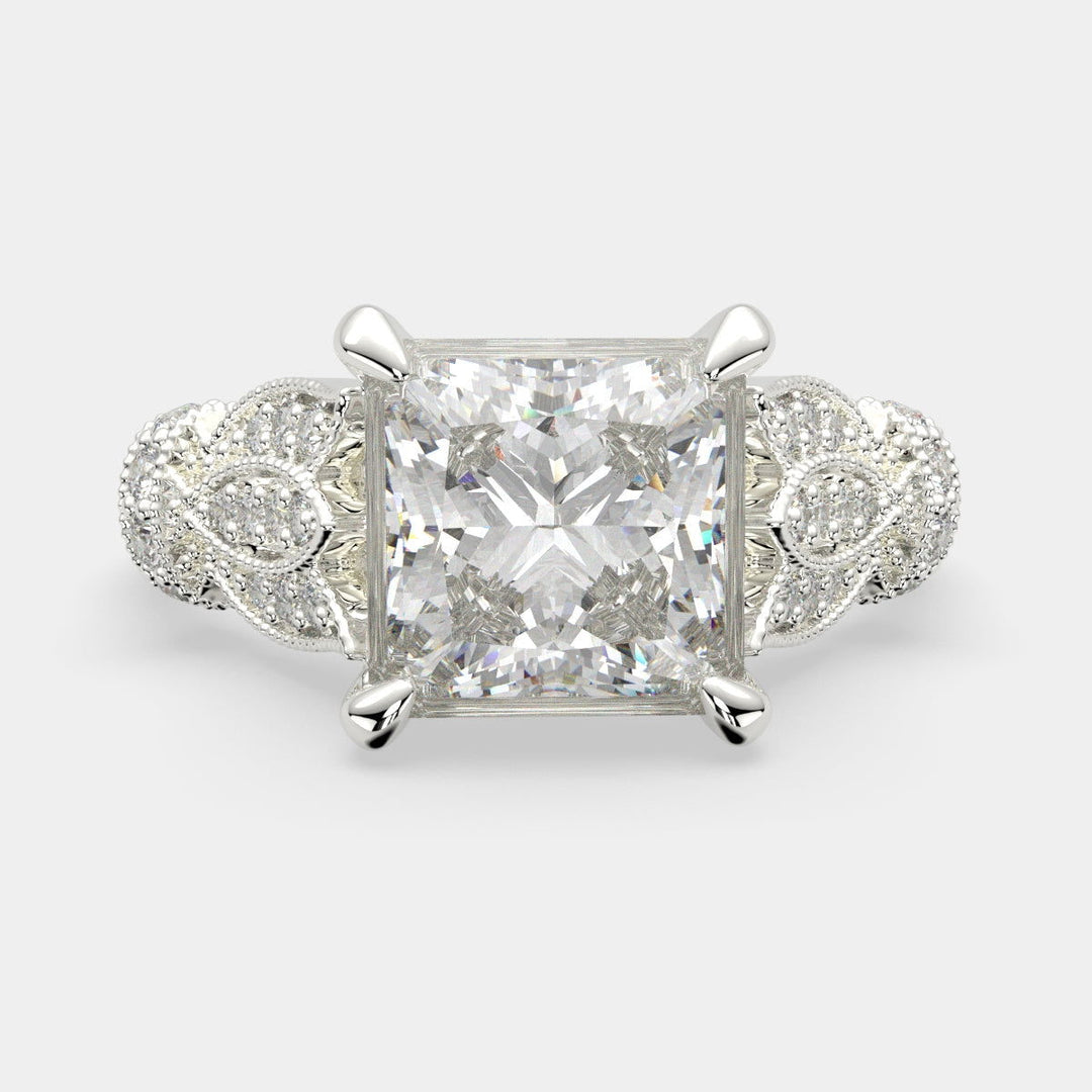 Nadia Princess Cut Pave Milgrain Engagement Ring Setting - Nivetta