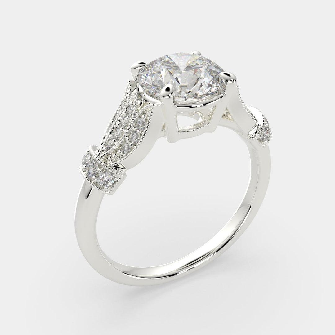 Nadia Round Cut Pave Milgrain Engagement Ring Setting - Nivetta