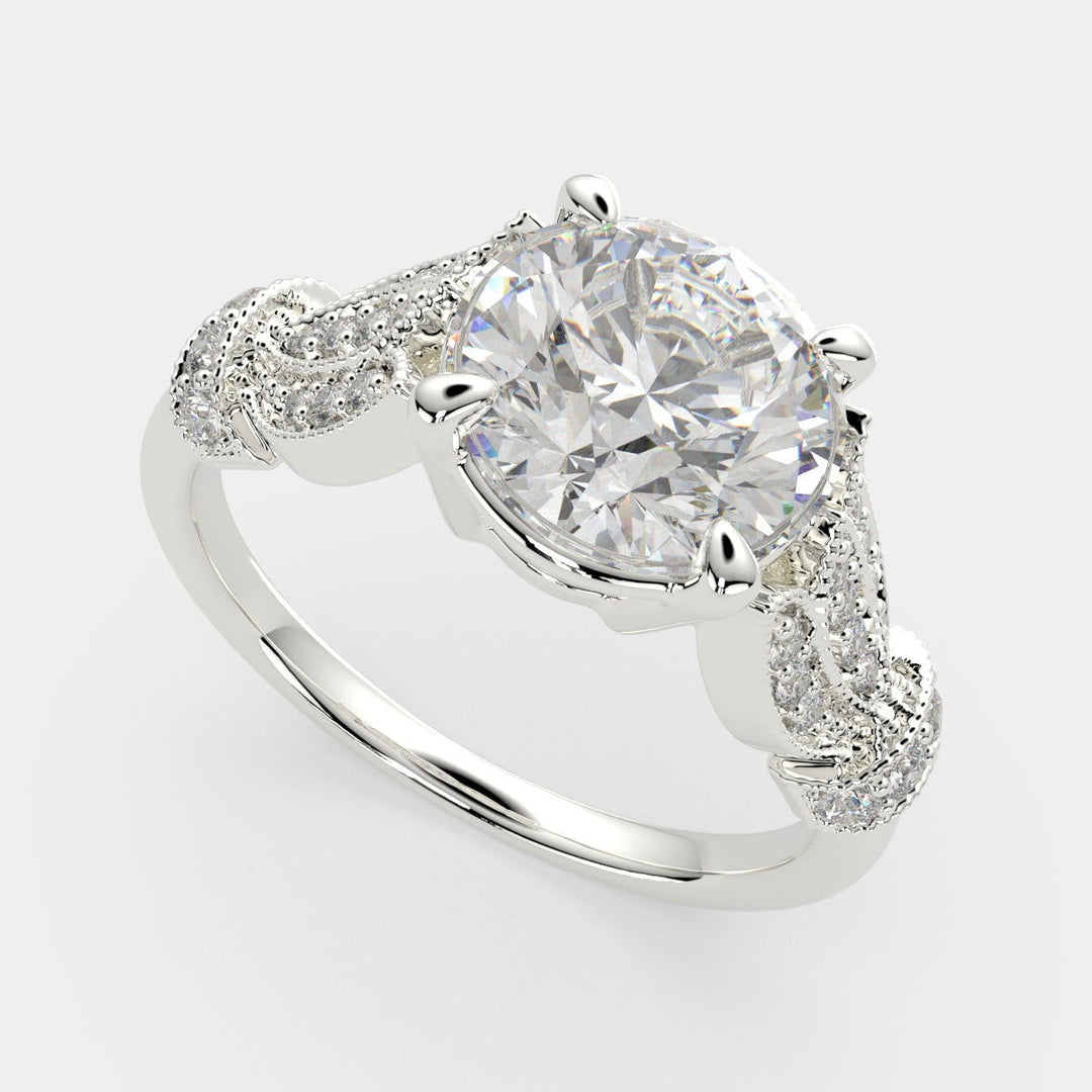 Nadia Round Cut Pave Milgrain Engagement Ring Setting - Nivetta