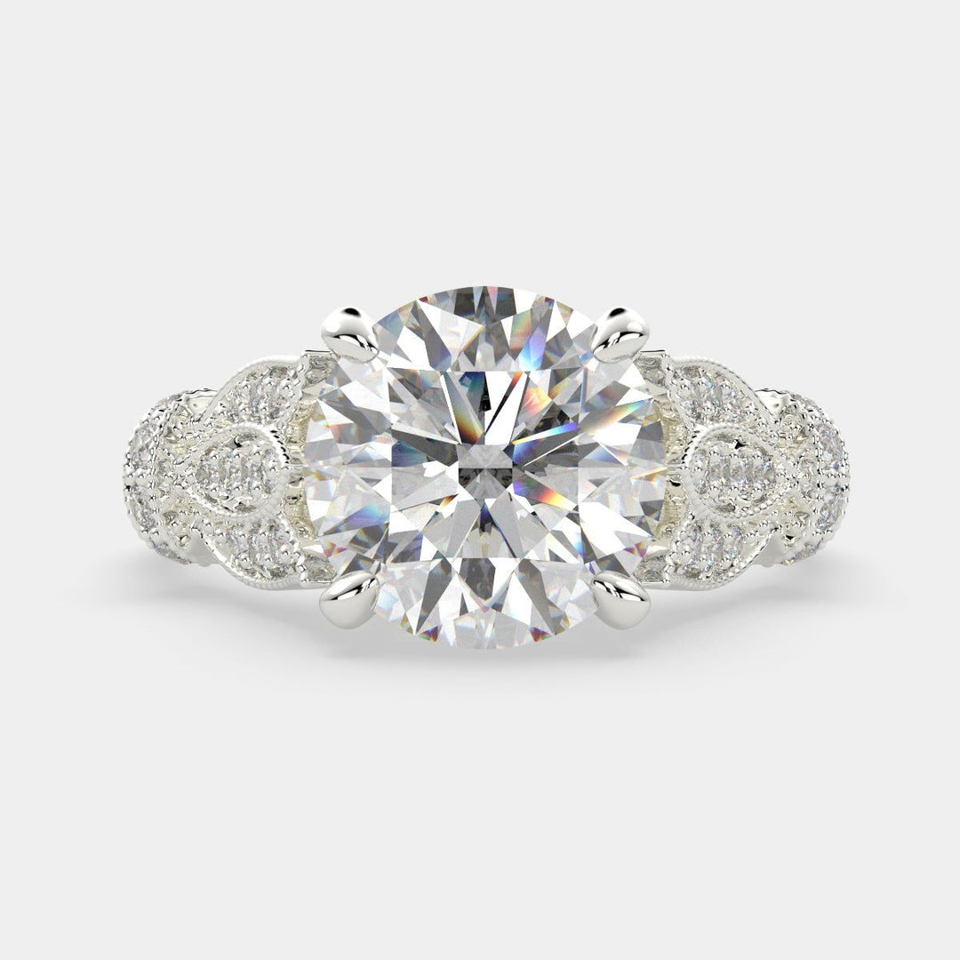 Nadia Round Cut Pave Milgrain Engagement Ring Setting - Nivetta