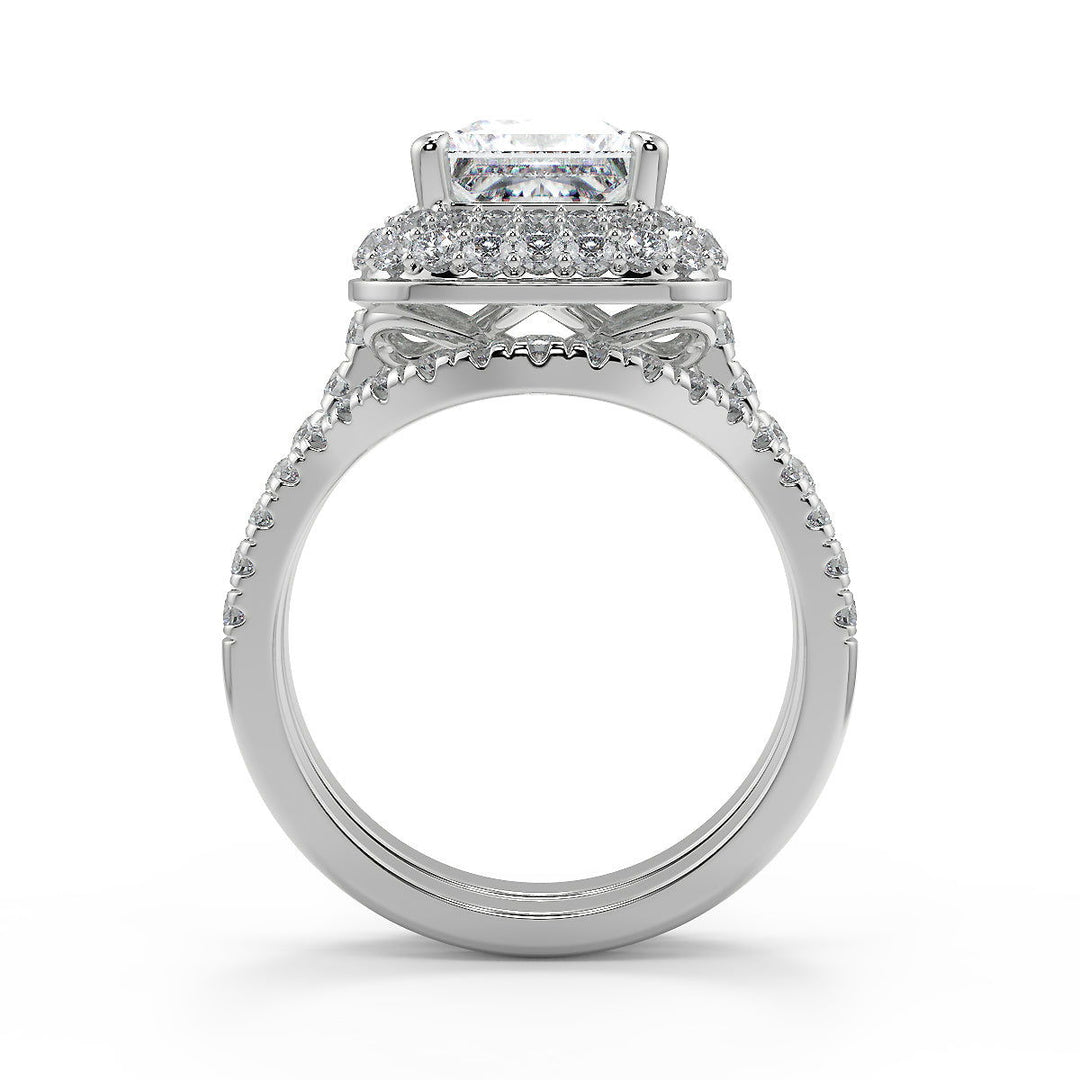 Natalya Double Halo Pave Princess Cut Diamond Engagement Ring - Nivetta