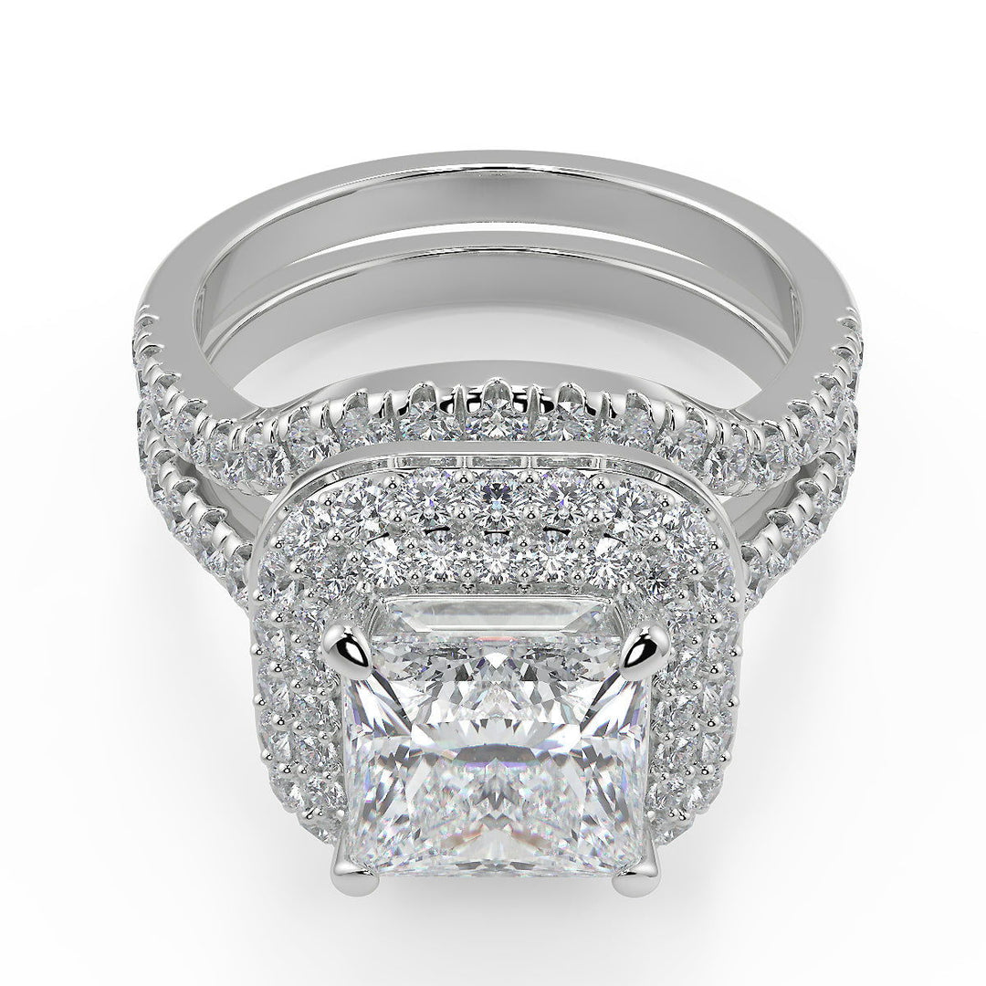 Natalya Double Halo Pave Princess Cut Diamond Engagement Ring - Nivetta