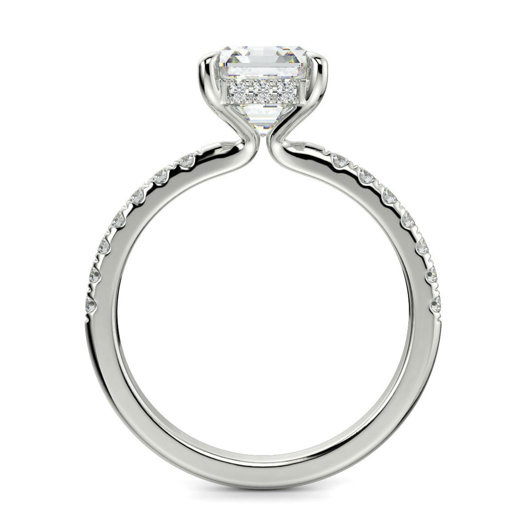 Nicollette Emerald Cut Pave Hidden Halo 4 Prong Claw Set Engagement Ring Setting - Nivetta