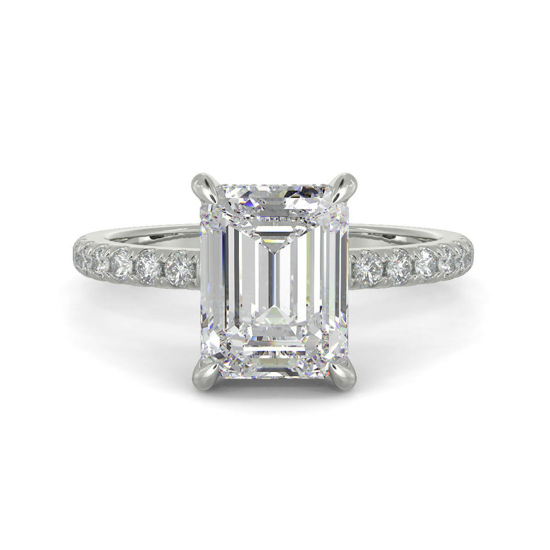 Nicollette Emerald Cut Pave Hidden Halo 4 Prong Claw Set Engagement Ring Setting - Nivetta