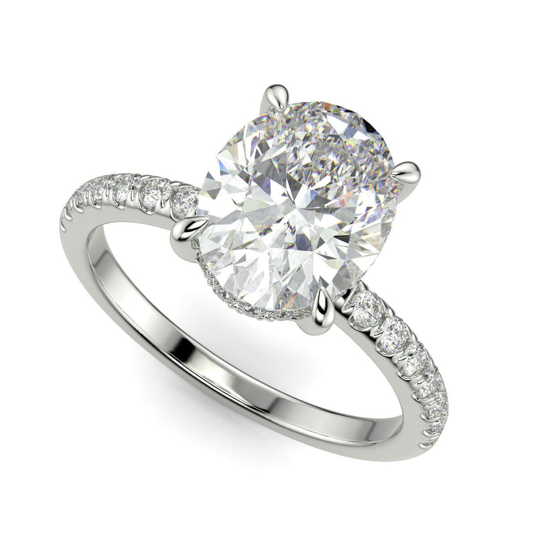 Nicollette Oval Cut Pave Hidden Halo 4 Prong Claw Set Engagement Ring Setting - Nivetta