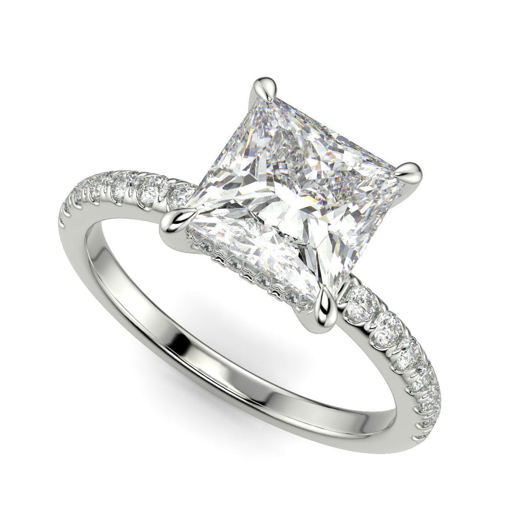 Nicollette Princess Cut Pave Hidden Halo 4 Prong Claw Set Engagement Ring Setting - Nivetta