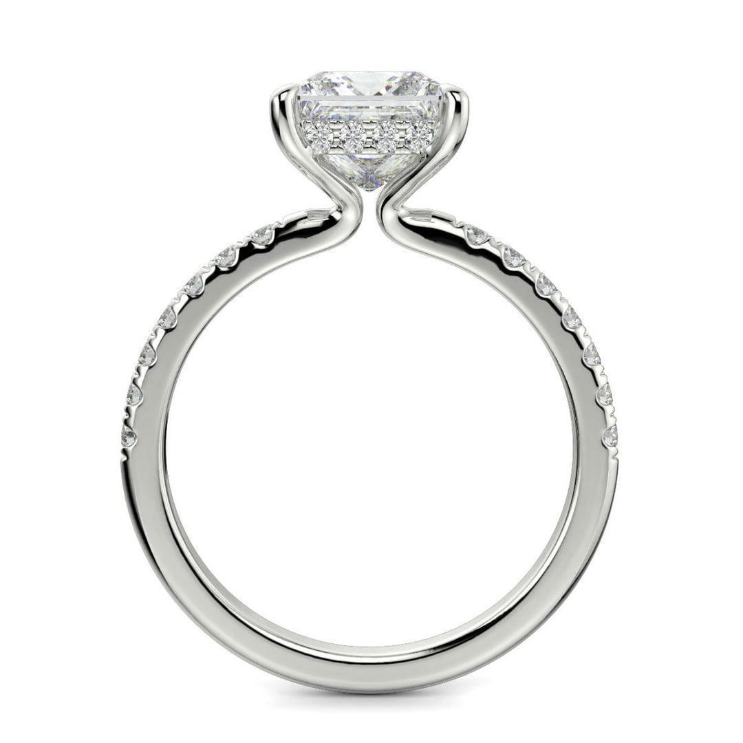 Nicollette Princess Cut Pave Hidden Halo 4 Prong Claw Set Engagement Ring Setting - Nivetta
