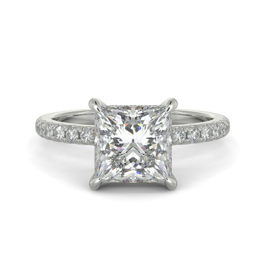 Nicollette Princess Cut Pave Hidden Halo 4 Prong Claw Set Engagement Ring Setting - Nivetta