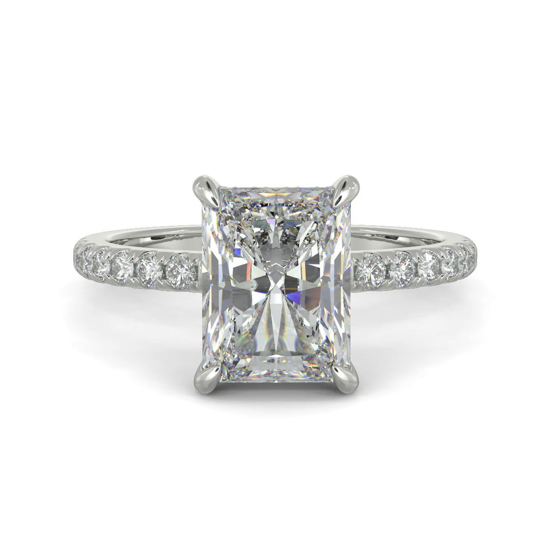 Nicollette Radiant Cut Pave Hidden Halo 4 Prong Claw Set Engagement Ring Setting - Nivetta