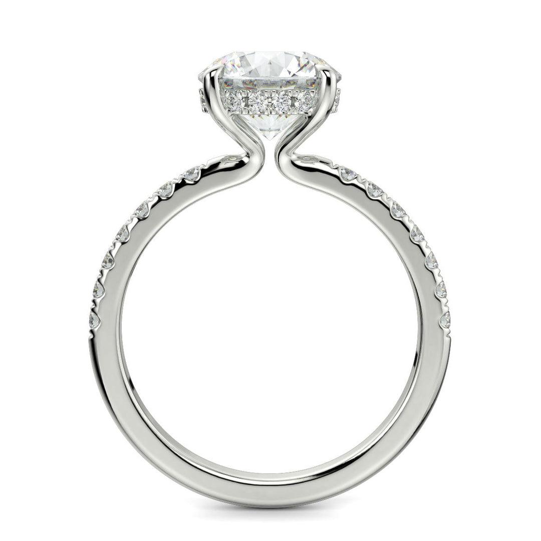 Nicollette Round Cut Pave Hidden Halo 4 Prong Claw Set Engagement Ring Setting - Nivetta
