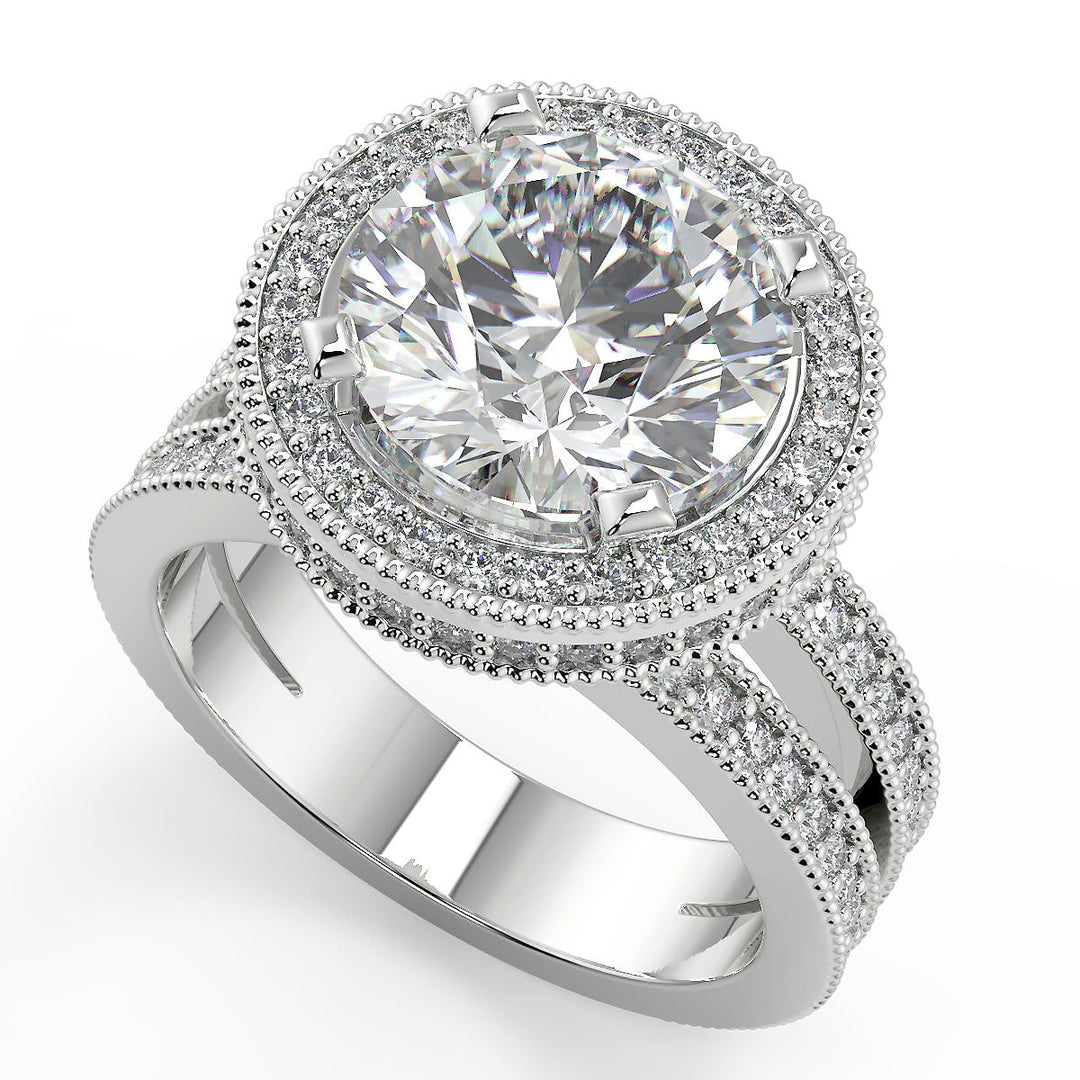 Norah Split Shank Pave Halo Round Cut Diamond Engagement Ring - Nivetta