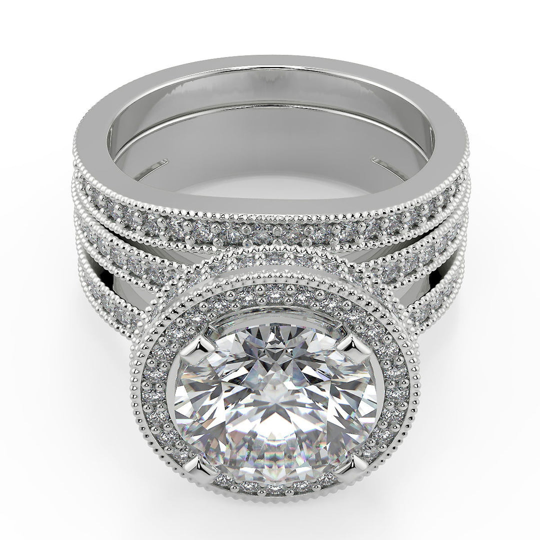 Norah Split Shank Pave Halo Round Cut Diamond Engagement Ring - Nivetta