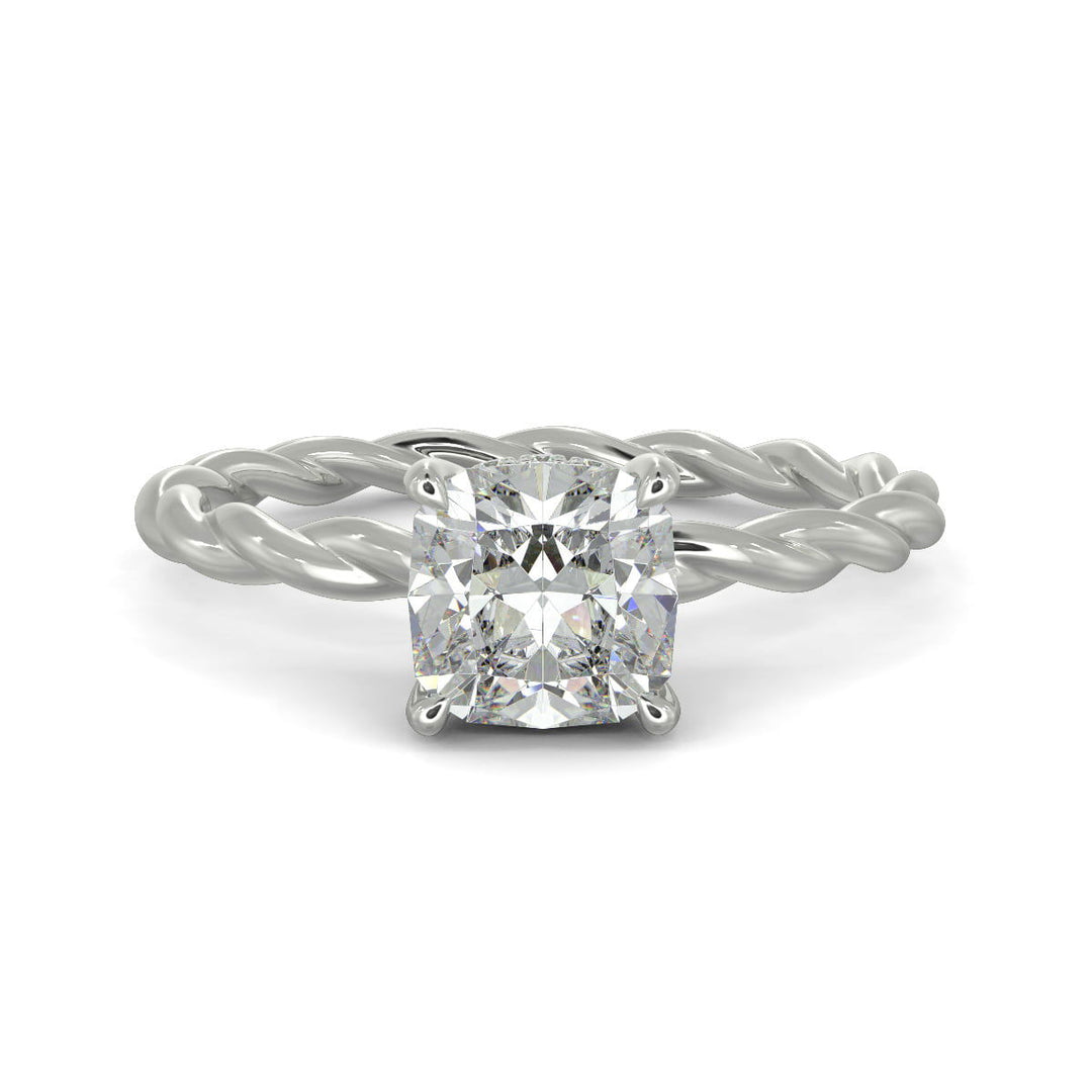 Olivia Cushion Cut Rope Hidden Halo Twist Claw Set Engagement Ring Setting - Nivetta