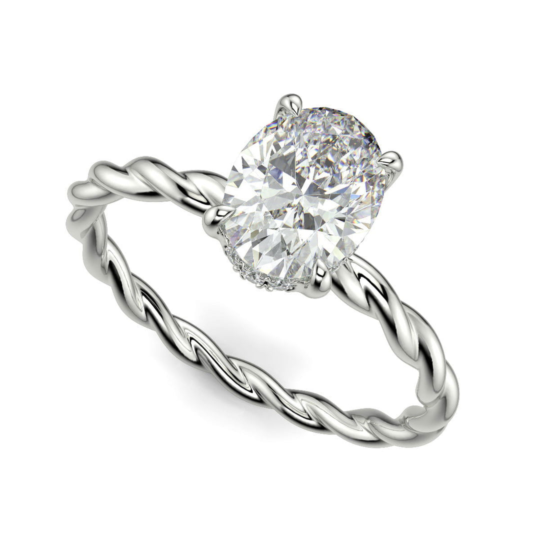 Olivia Oval Cut Rope Hidden Halo Twist Claw Set Engagement Ring Setting - Nivetta