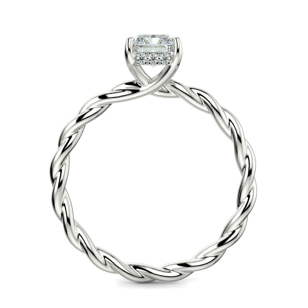Olivia Radiant Cut Rope Hidden Halo Twist Claw Set Engagement Ring Setting - Nivetta