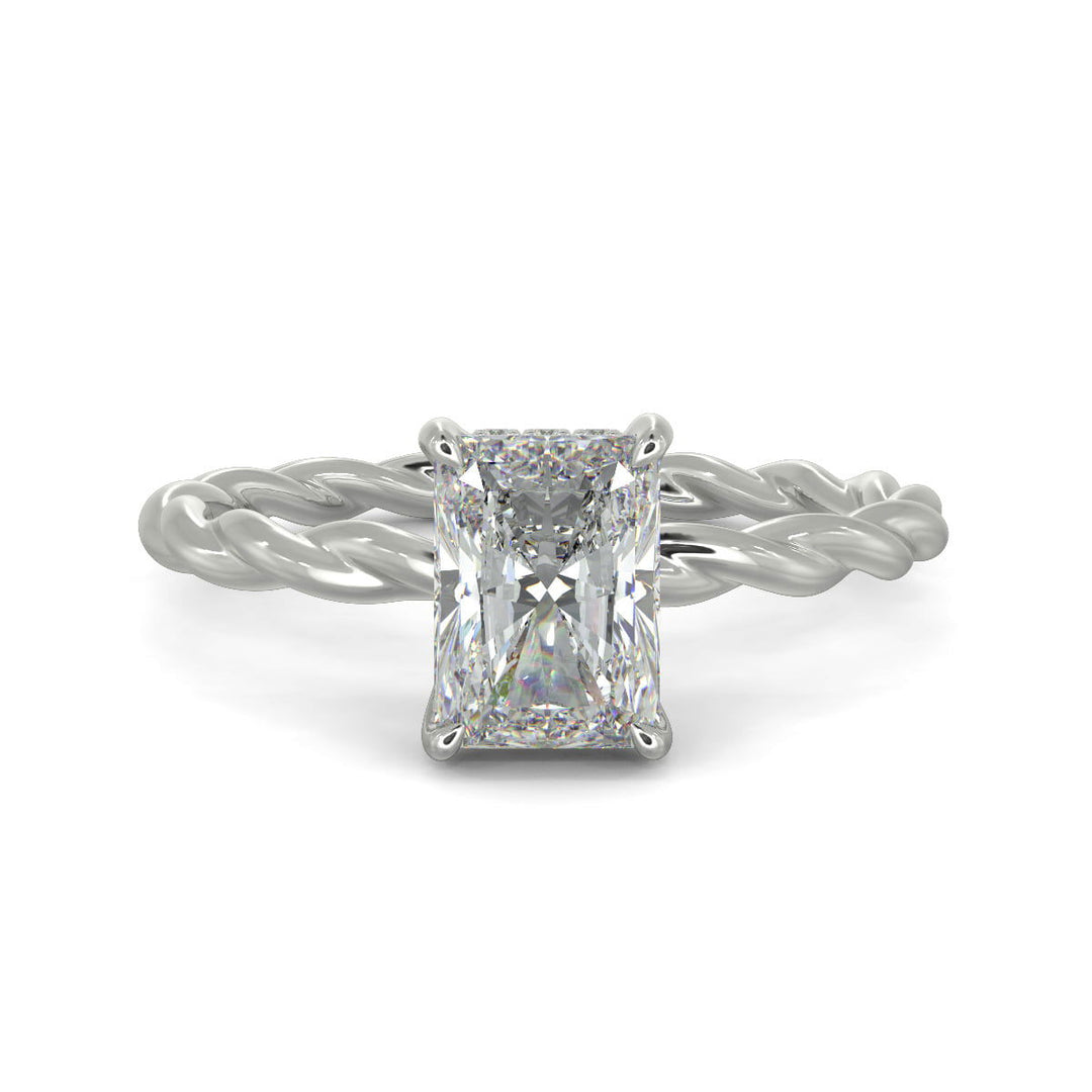 Olivia Radiant Cut Rope Hidden Halo Twist Claw Set Engagement Ring Setting - Nivetta