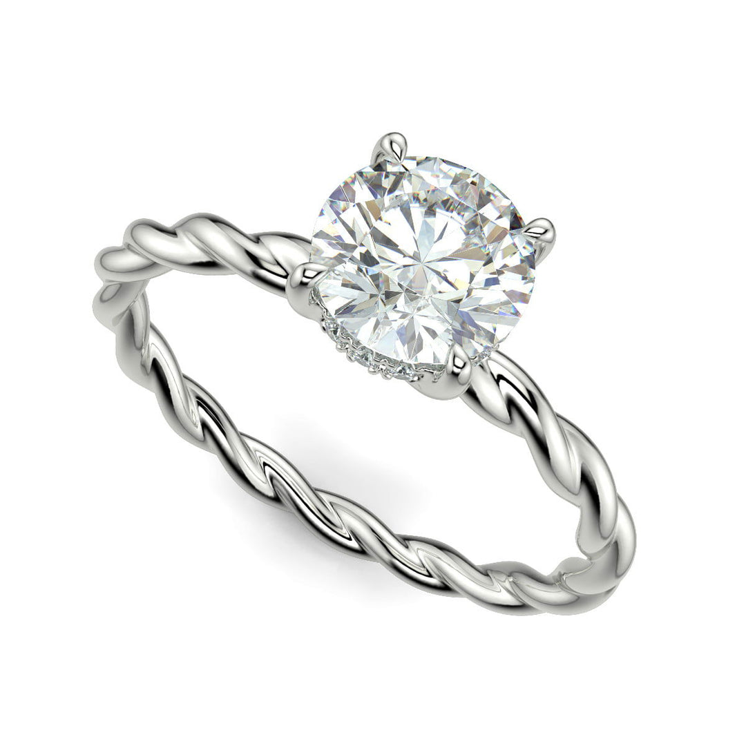 Olivia Round Cut Rope Hidden Halo Twist Claw Set Engagement Ring Setting - Nivetta