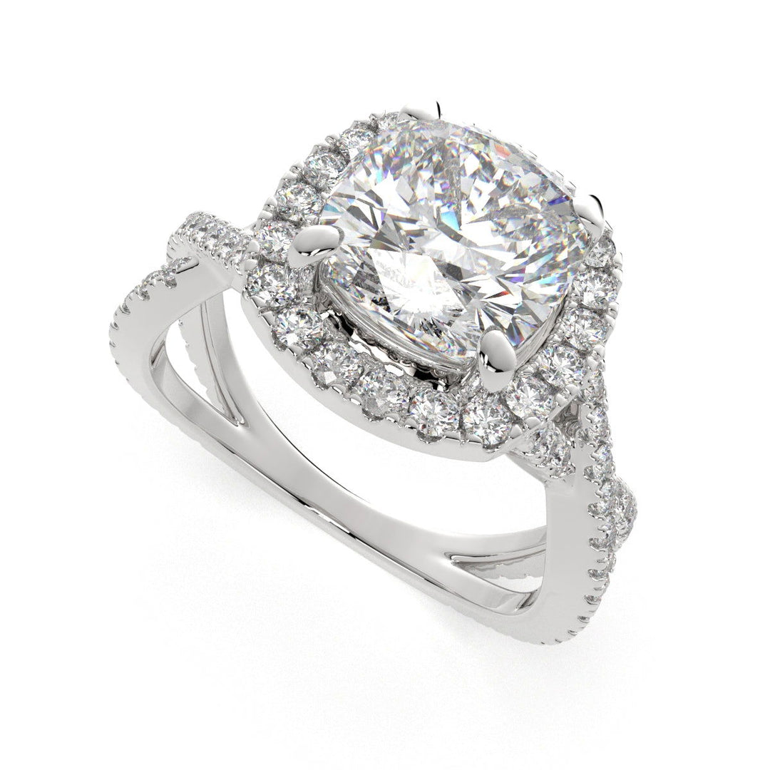 Ophelia Cushion Cut Pave Halo Split Shank Engagement Ring Setting - Nivetta