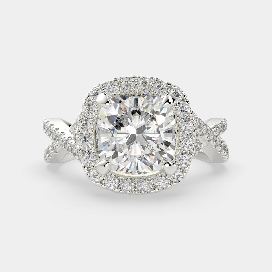 Ophelia Cushion Cut Pave Halo Split Shank Engagement Ring Setting - Nivetta