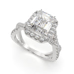Load image into Gallery viewer, Ophelia Emerald Cut Pave Halo Split Shank Engagement Ring Setting - Nivetta