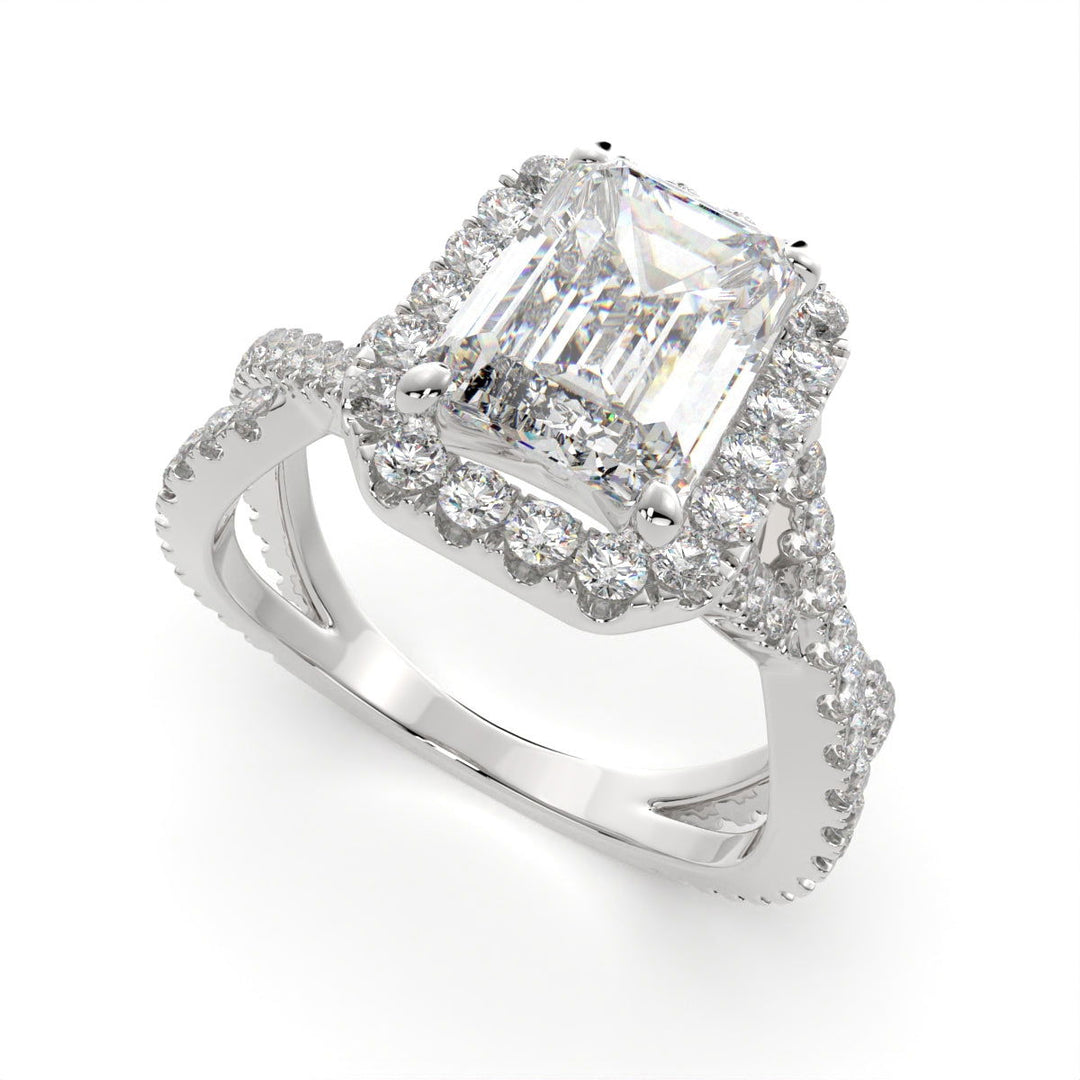 Ophelia Emerald Cut Pave Halo Split Shank Engagement Ring Setting - Nivetta