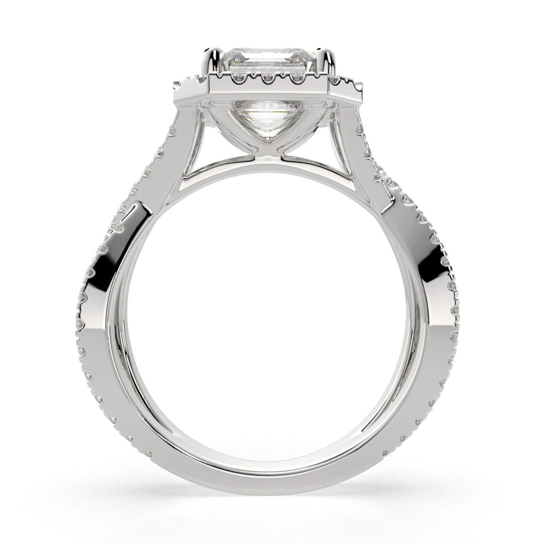 Ophelia Emerald Cut Pave Halo Split Shank Engagement Ring Setting - Nivetta