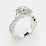 Load image into Gallery viewer, Ophelia Emerald Cut Pave Halo Split Shank Engagement Ring Setting - Nivetta