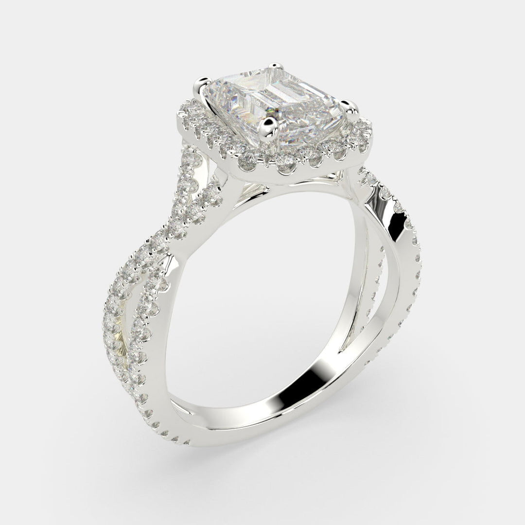 Ophelia Emerald Cut Pave Halo Split Shank Engagement Ring Setting - Nivetta