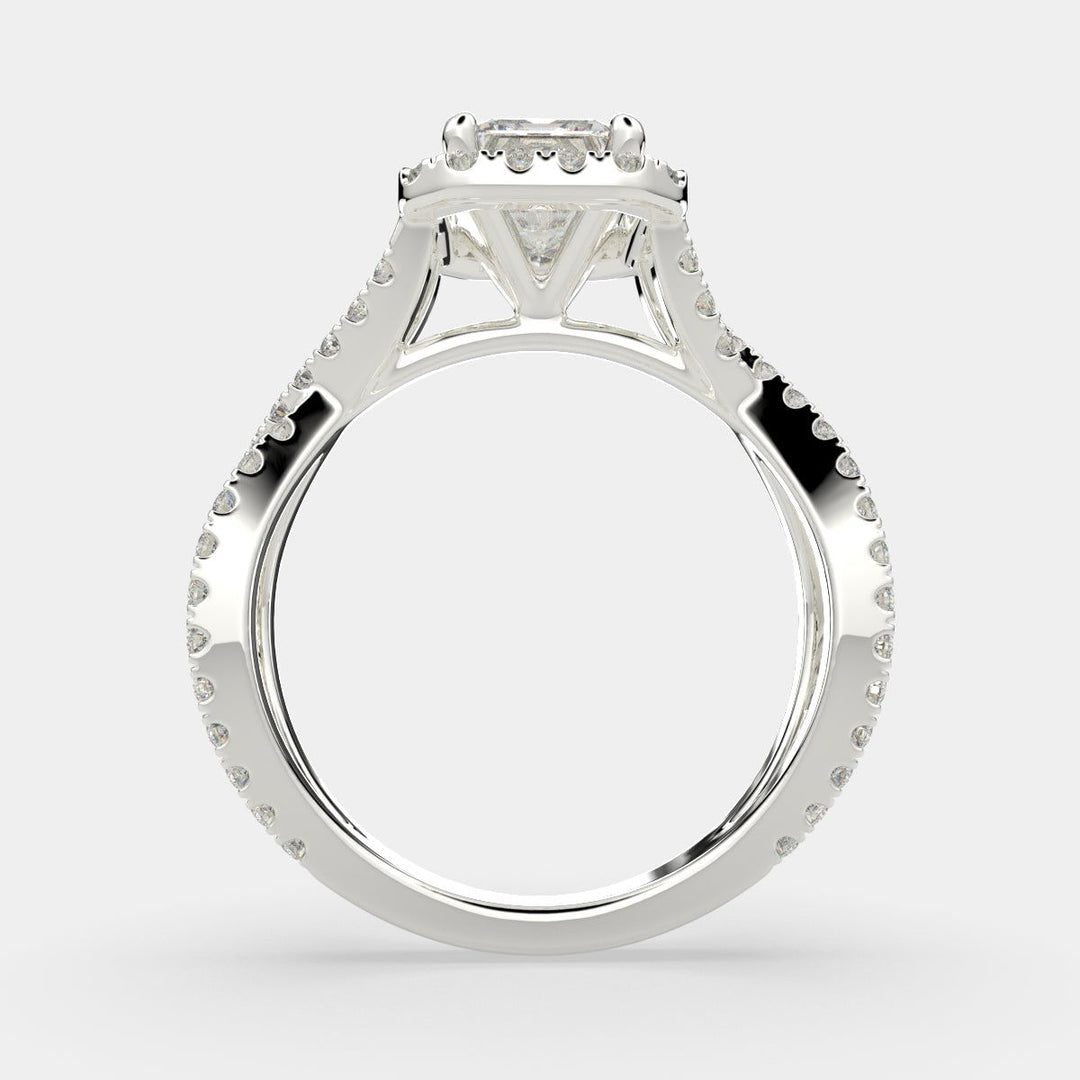 Ophelia Emerald Cut Pave Halo Split Shank Engagement Ring Setting - Nivetta