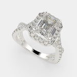 Load image into Gallery viewer, Ophelia Emerald Cut Pave Halo Split Shank Engagement Ring Setting - Nivetta
