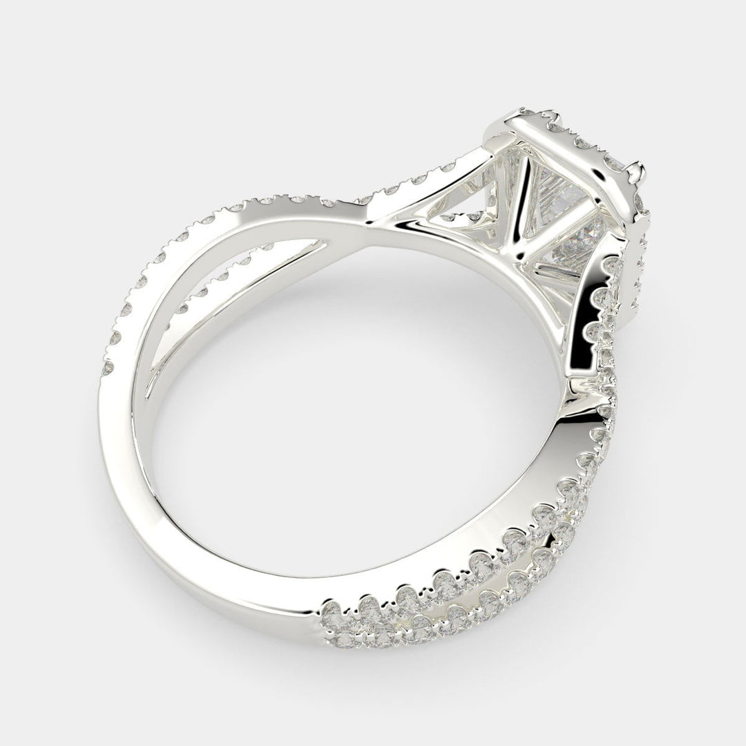 Ophelia Emerald Cut Pave Halo Split Shank Engagement Ring Setting - Nivetta